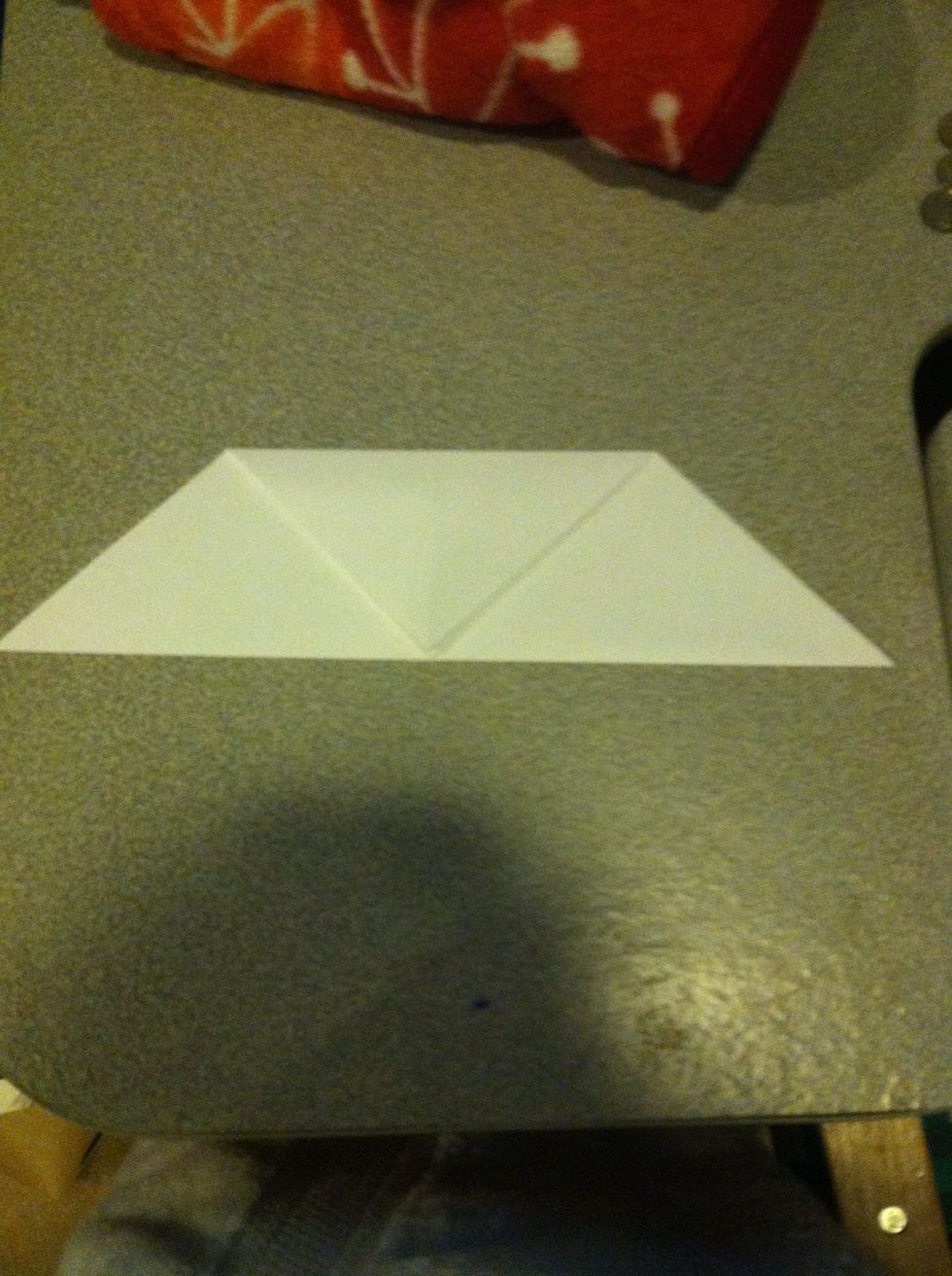 Take BOTH corners of the paper on top and fold them down so they touch the bottom of the triangle.