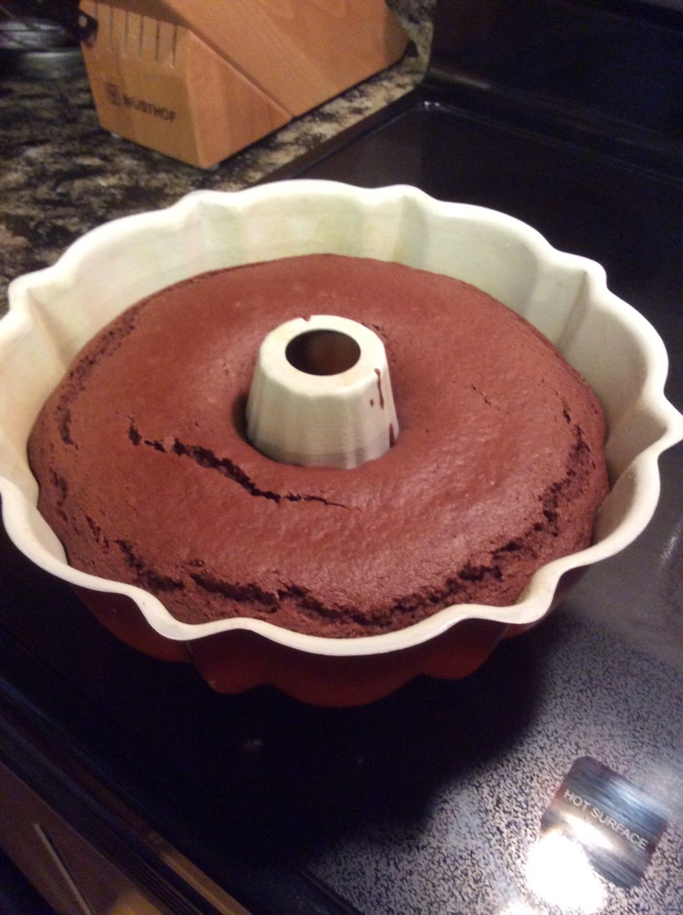 Take cake out and let cool for an hour before putting glaze on