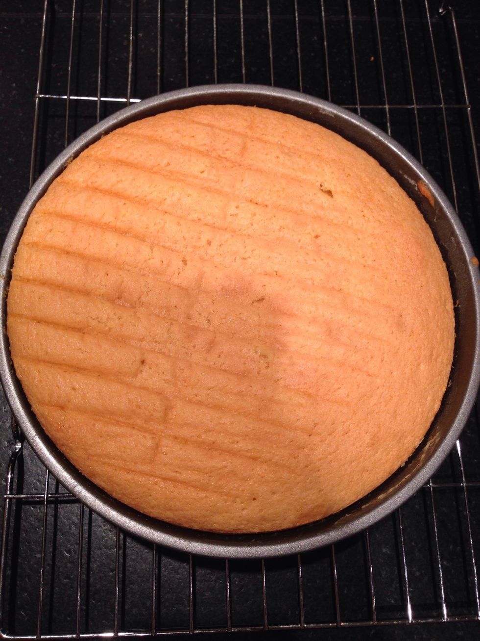 Take cakes out of oven when sponge springs back into place when slightly pushed