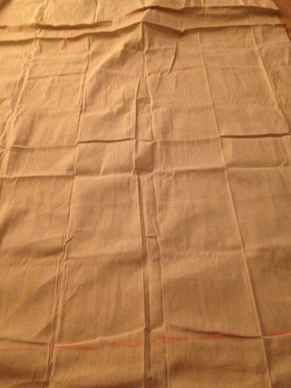 Take canvas (ironing might help) and mark outline for sewing. 1/2 seam allowance for a bag 45" wide, 60" tall with a 5" gusset. Cut 2 pieces for sides 6" thick -1 @ 46" and 1 @ 61 inches.