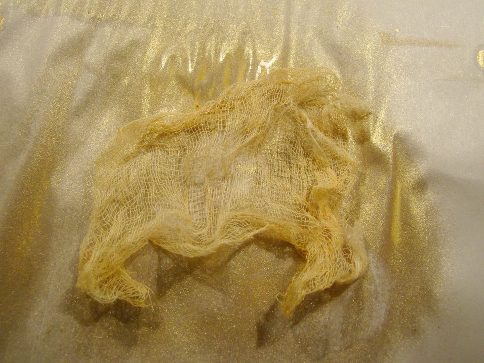 Take cheese cloth and spray liberally with Heidi Swapp gold spray.
