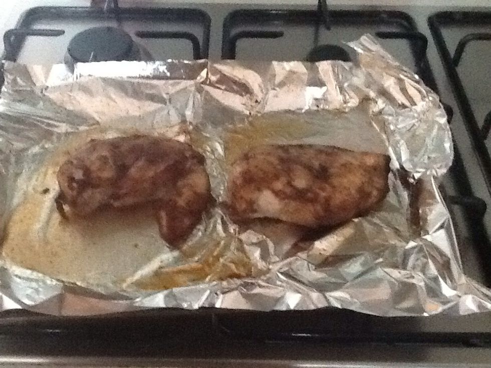 Take chicken out of the oven after 15 minutes then flip it on to its other side