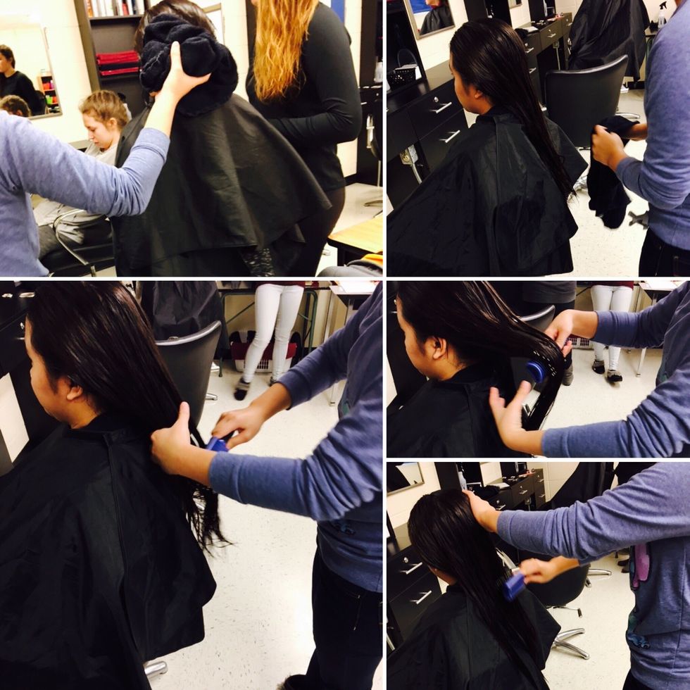 Take client back to the station  and brush the hair