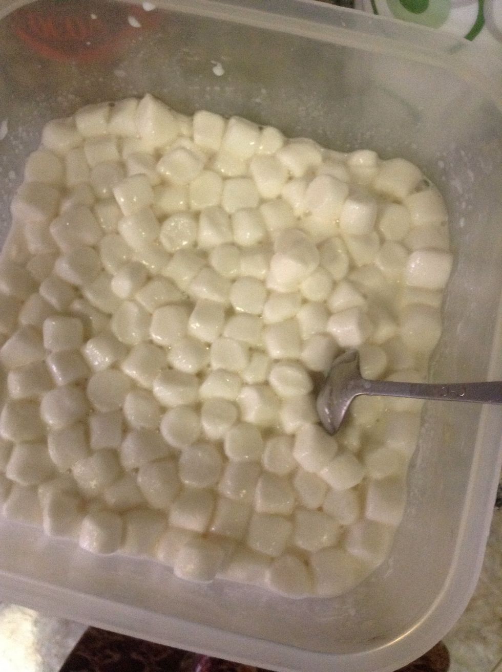Take half bowl of mini marshmallows or how much cheesy u want add half cup of milk and 1 teaspoon of corn syrup in it. Microwave for 30 seconds or until all melted nicely