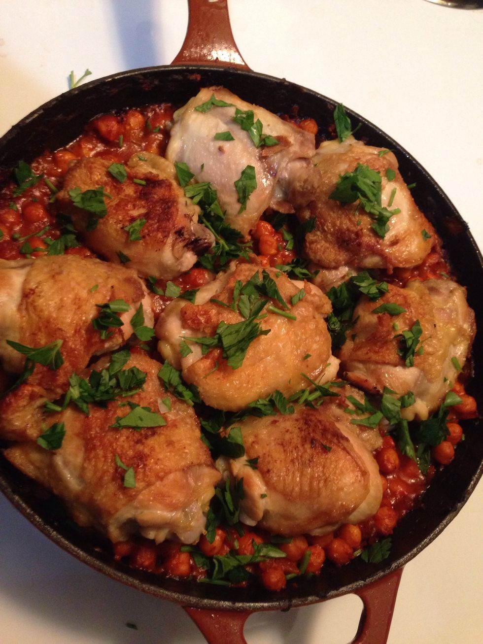 Take it out, rough cut the parsley and sprinkle on top.