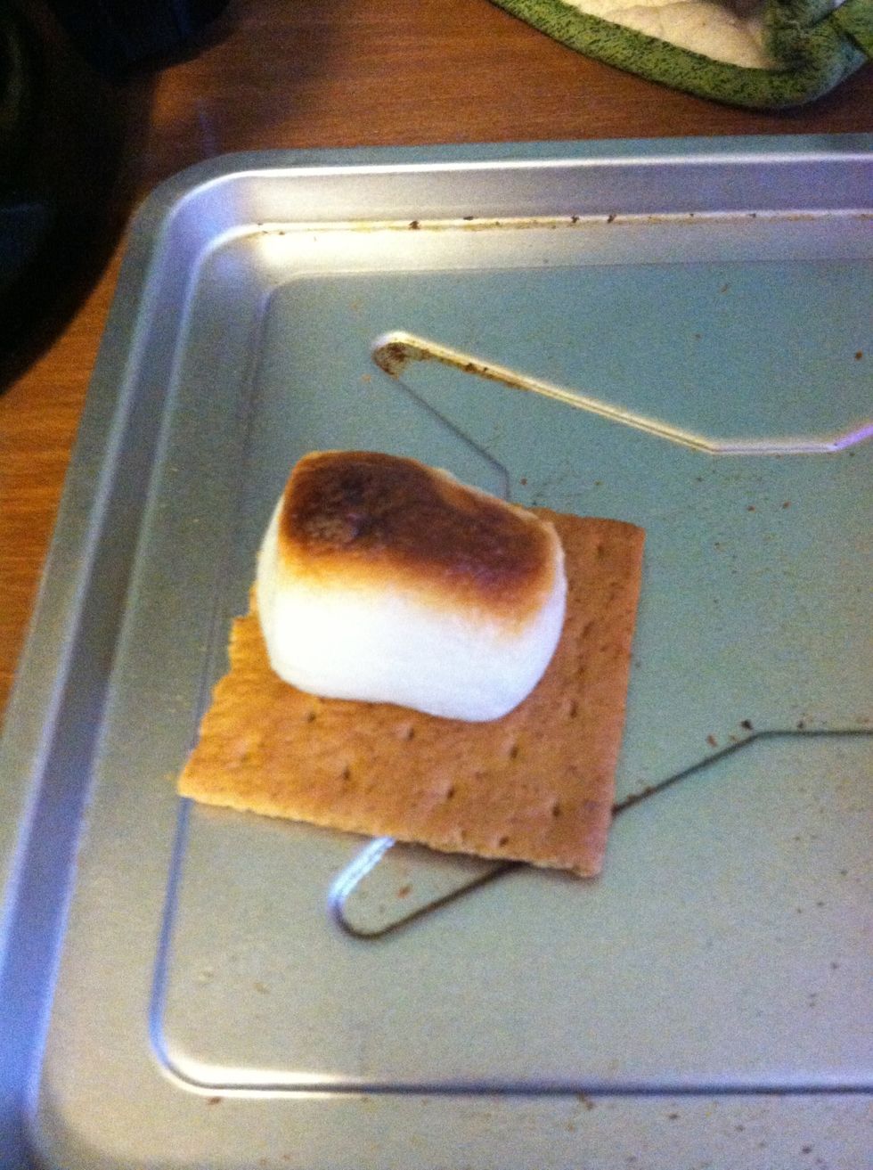 Take it out!! This marshmallow looks a little burnt but its gonna be awesomeee the trick is to keep it in a little longer so the whole thing melts!!!