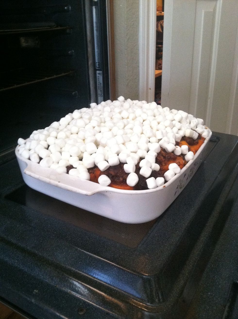 Take it out when its done and cover it with marshmallows or enought to cover the whole thing.