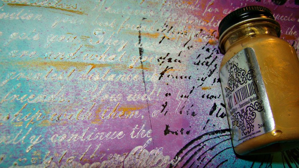 Take Metal Effects in Gold and give your page a nice swipe here and there over the tops of your stenciled script for dimension.