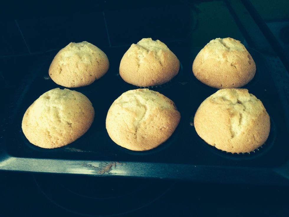 Take muffins out of the oven when they are springy to touch and when a knife that's inserted into them comes out clean