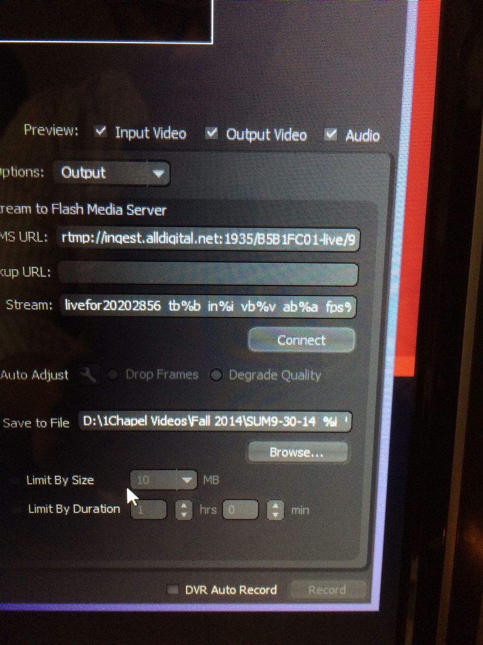 Take note of where the Encoder will save the file. Click the Connect button.