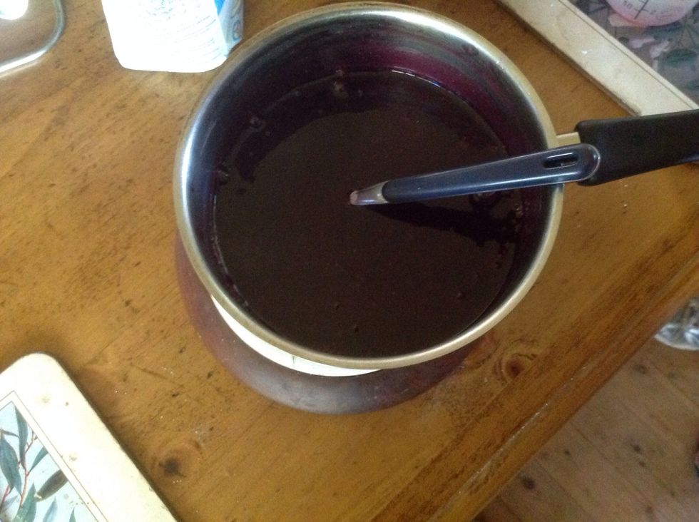 Take off heat and add 2 packagers of flavoured dry gelatine mixes. Stir for two minutes or until all dissolved