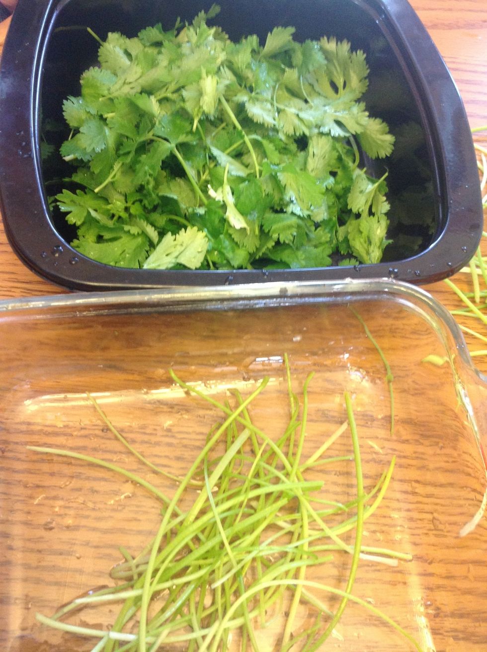 Take off stems of cilantro