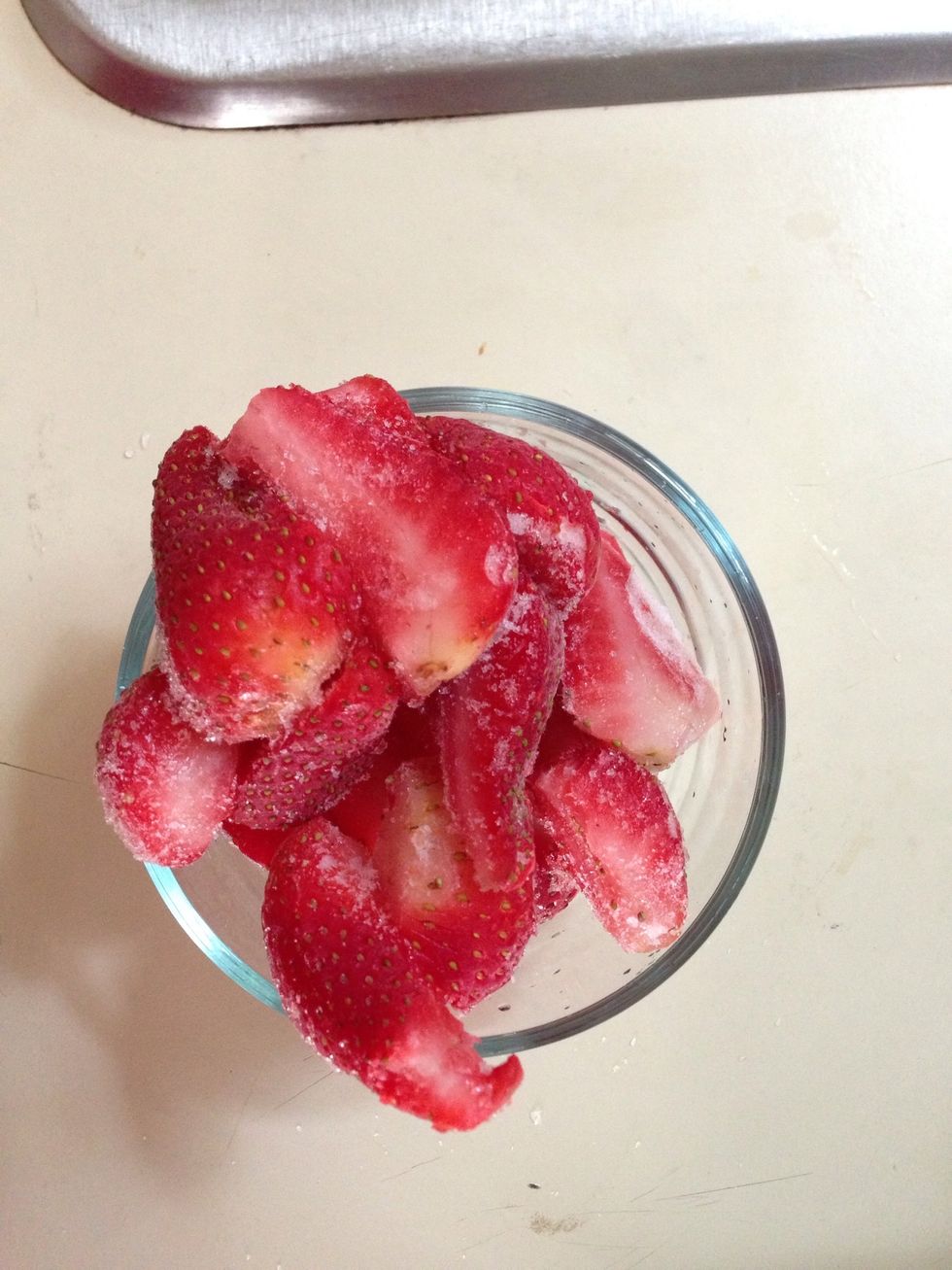 Take one cup frozen strawberries... You can even use fresh ones