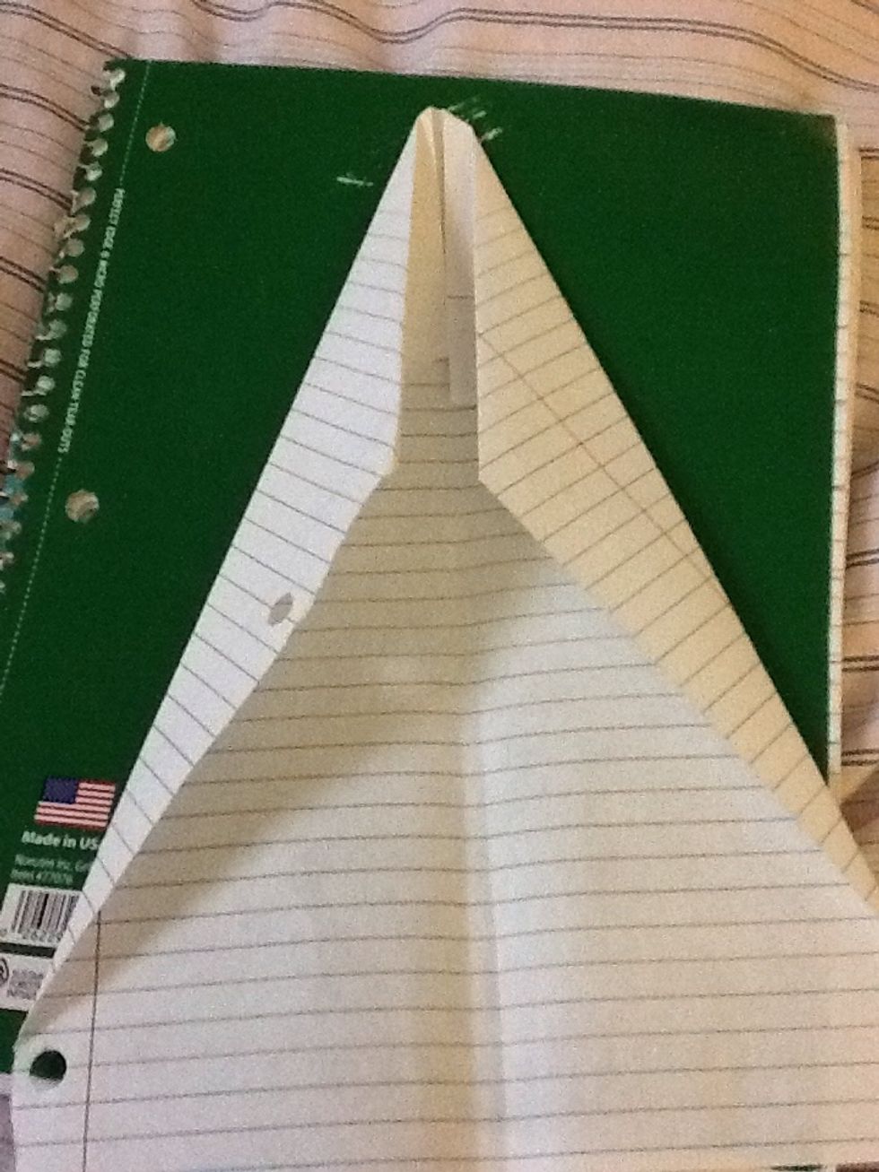 Take one of the triangles and folded it to the center do the same to the other side. So it should look something like this.