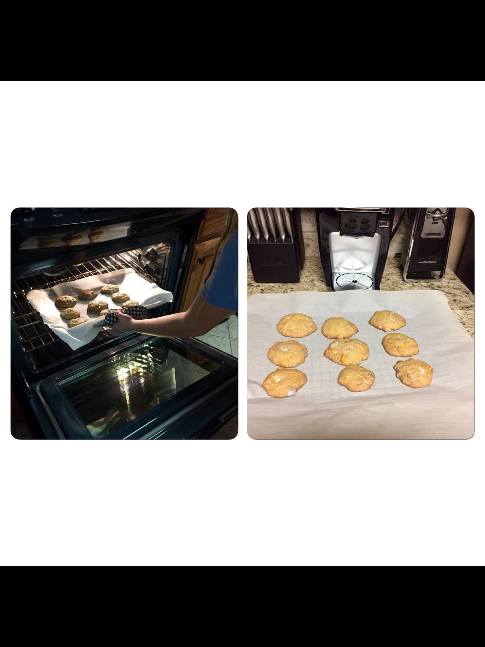 Take out cookies and place on cooling rack. Let cool for 10 minutes