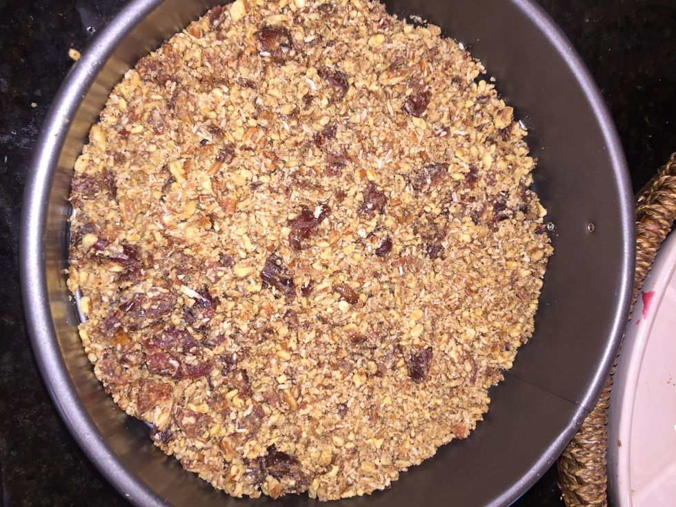 Take out of food processor and add to springform pan. Make sure layer of crust is even.