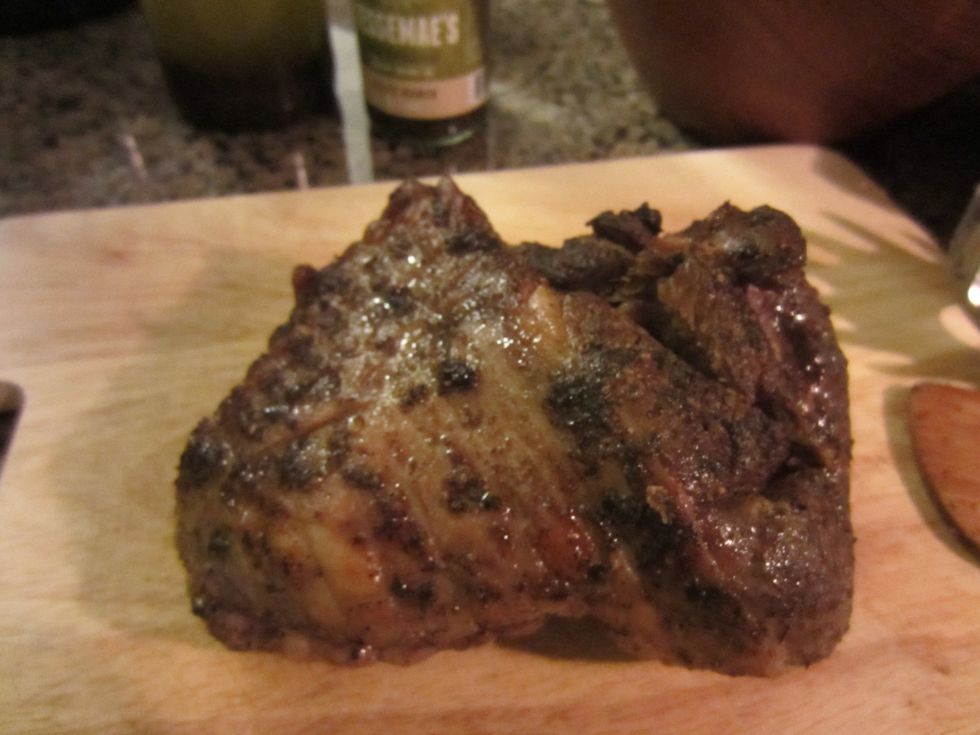 Take out of oven and let the lamb sit for another 15 minutes. This will allow all the juices to settle into lamb before you cut. Remember the lamb will continue to cook even out of the oven.