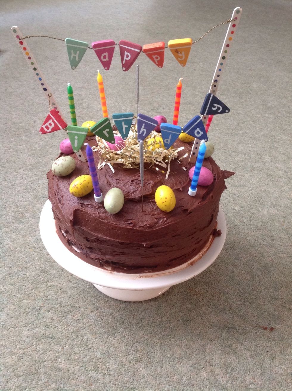 Take out of oven then cover with home made ganache, check out my other guide on how to make it :)