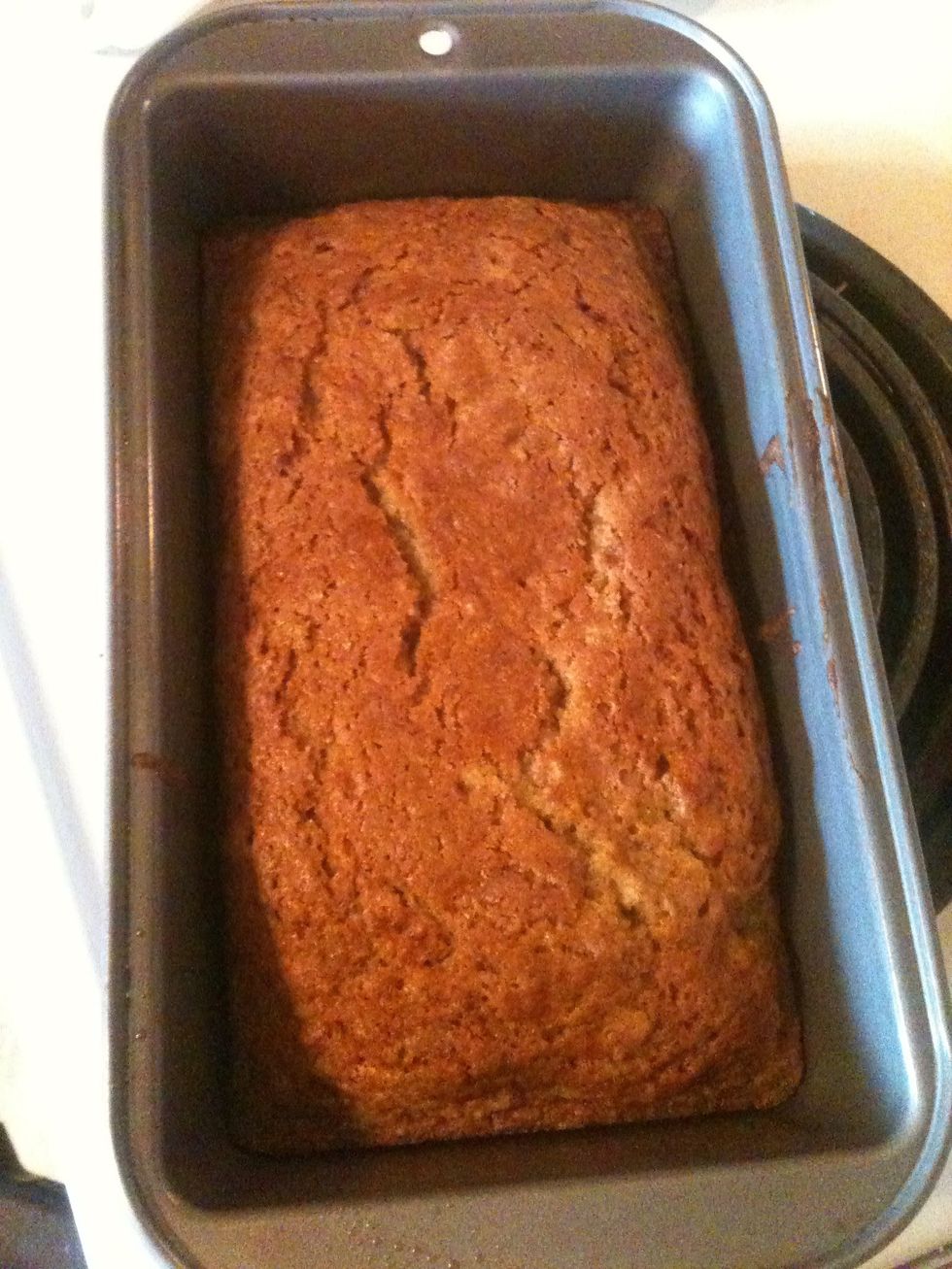 Take out of oven (use pot holder) haha and eat.. Sorry we already ate one of the loaves