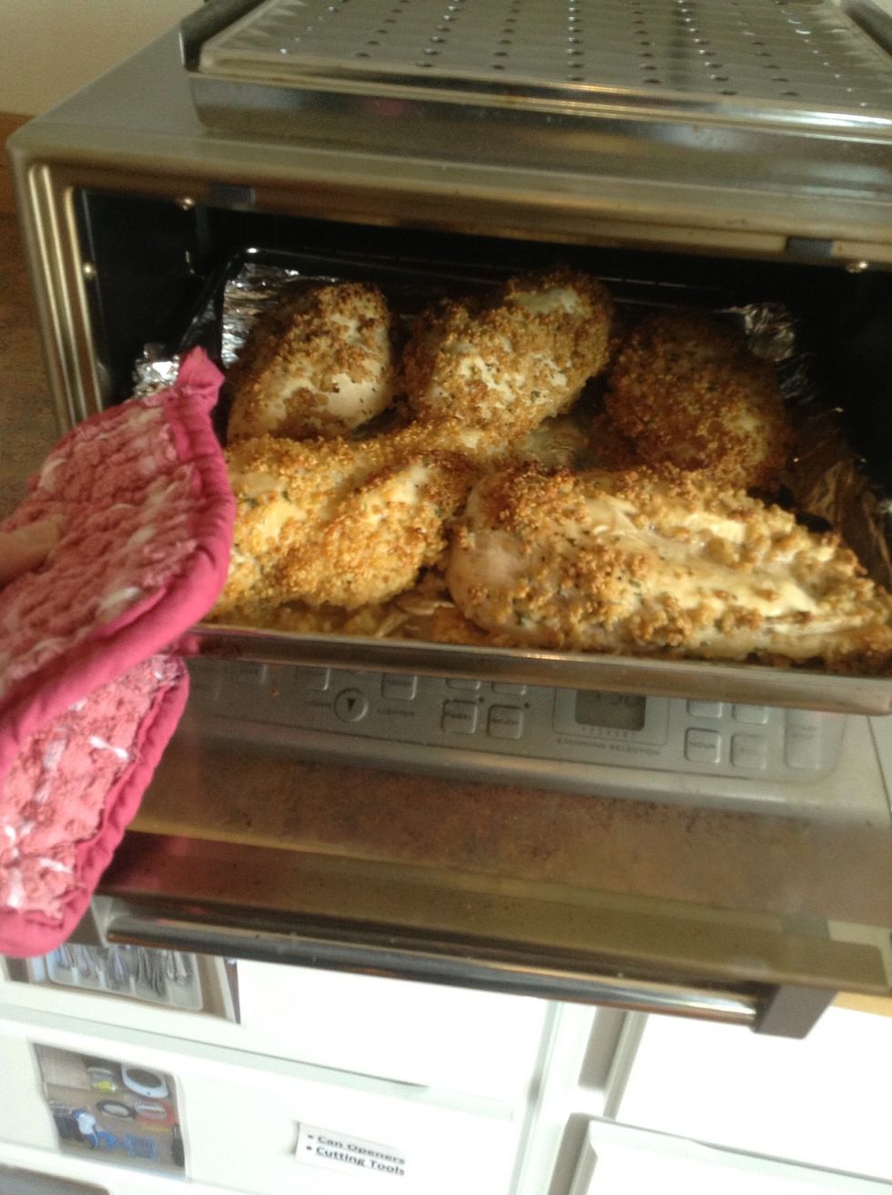 Take out of oven using pot holders