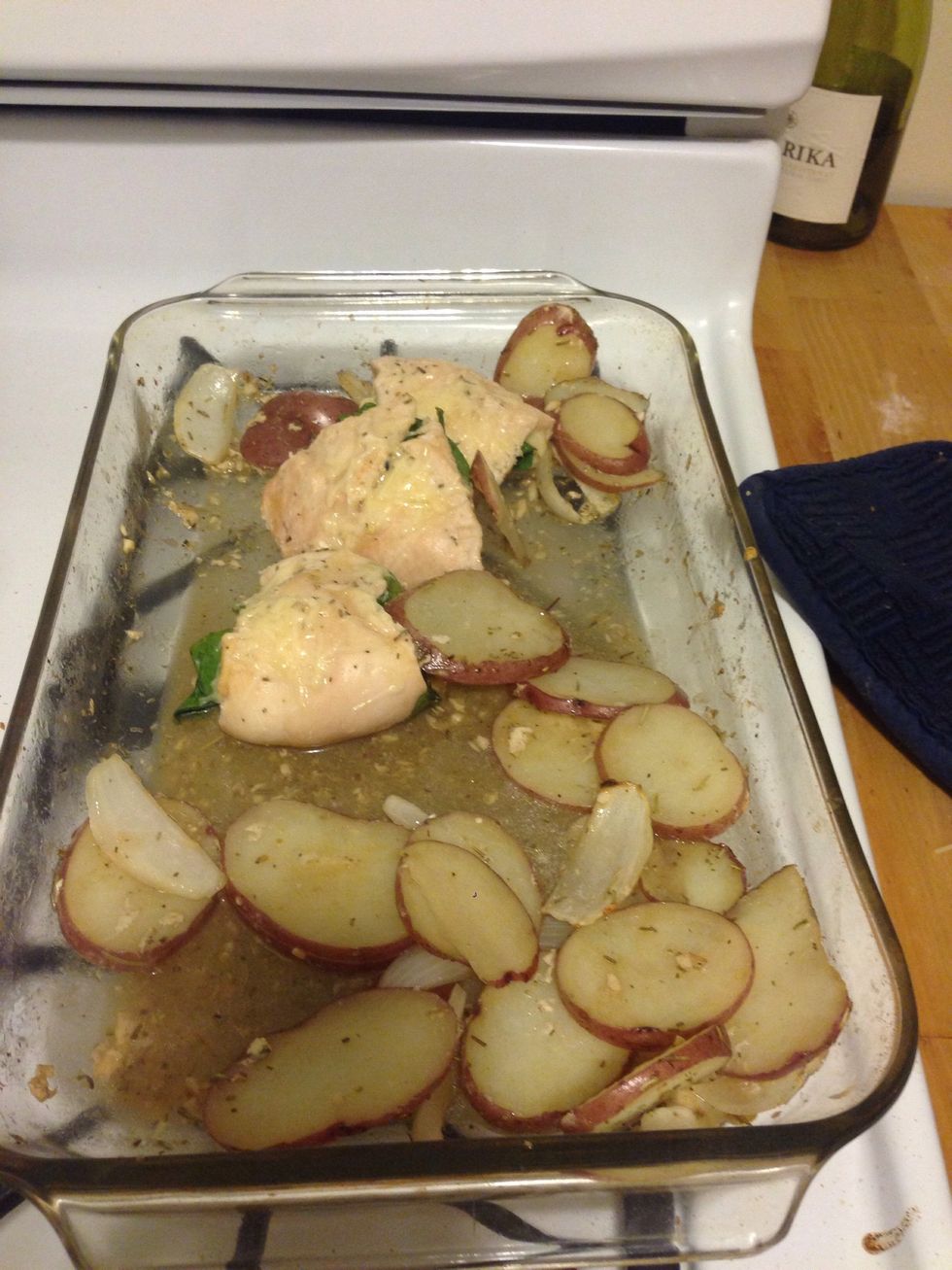 Take out of the oven and serve. (Sorry this photo wasn't taken with all the food. We were hungry. :/ )