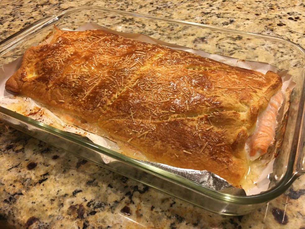 Take out of the oven, cut, and enjoy!