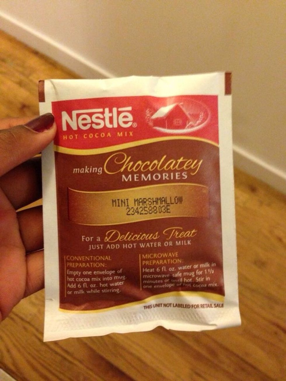 Take out one package of hot cocoa mix