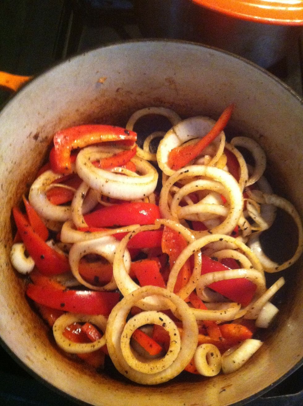 Take out sausage and throw the onions & peppers in