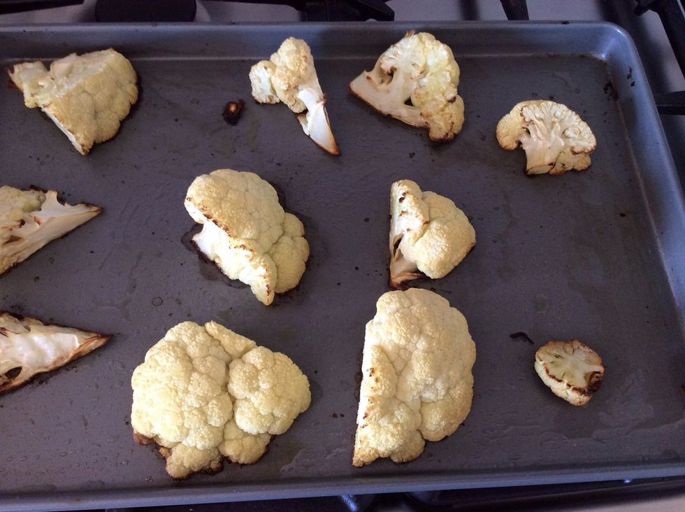 Take out the cauliflower when stems are starting to brown.