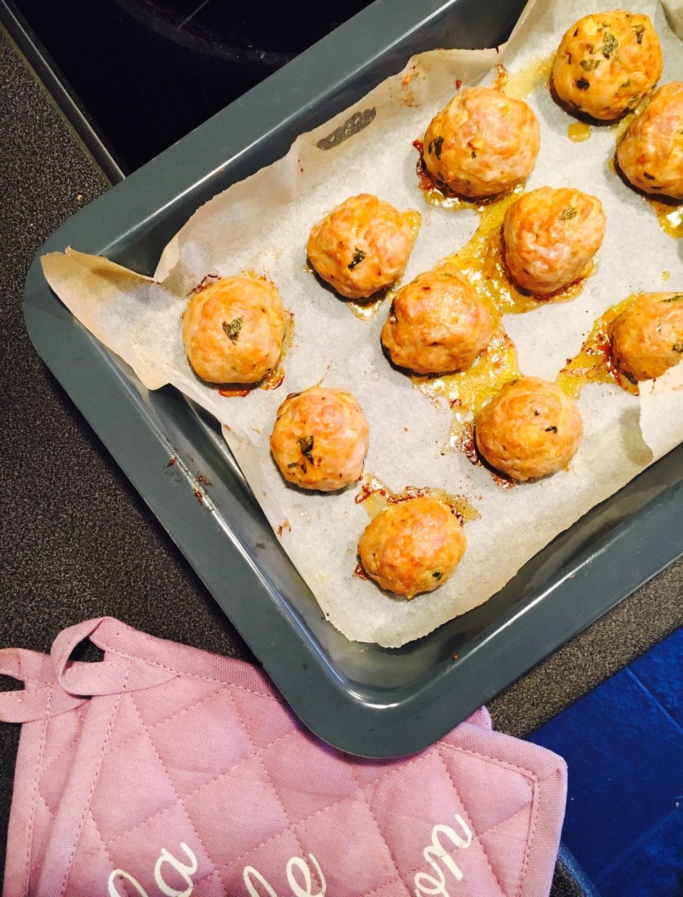 Take out the meatballs: they are done when golden and cooked through.