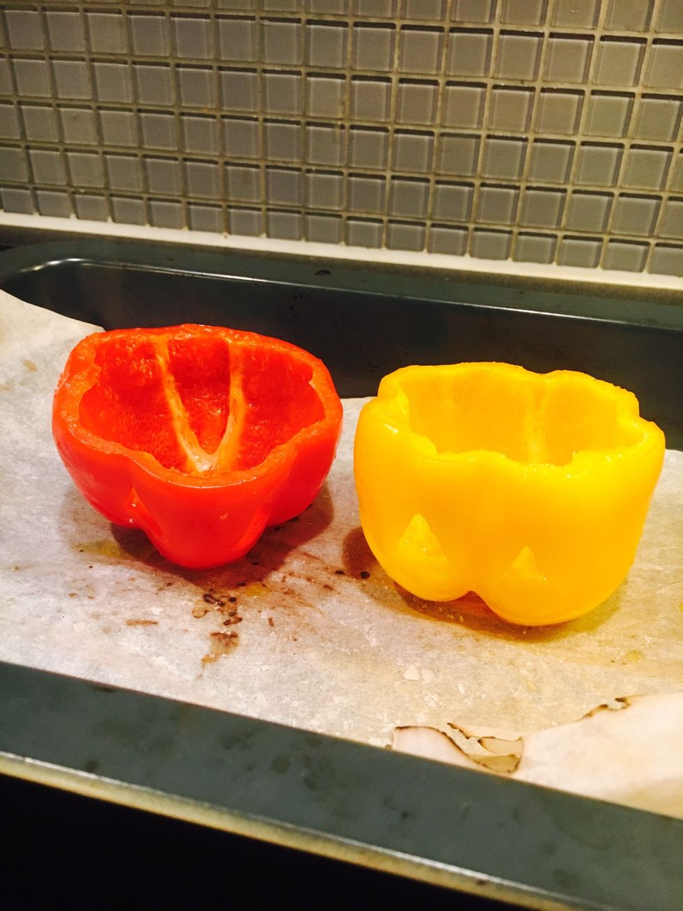 Take out the peppers from the oven