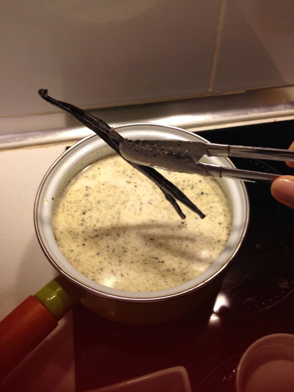 Take out the pod. You can save it and sun dries it and stick it in you sugar jar. You'll get vanilla sugar. It's nice little tip i recommend. \ud83d\ude09