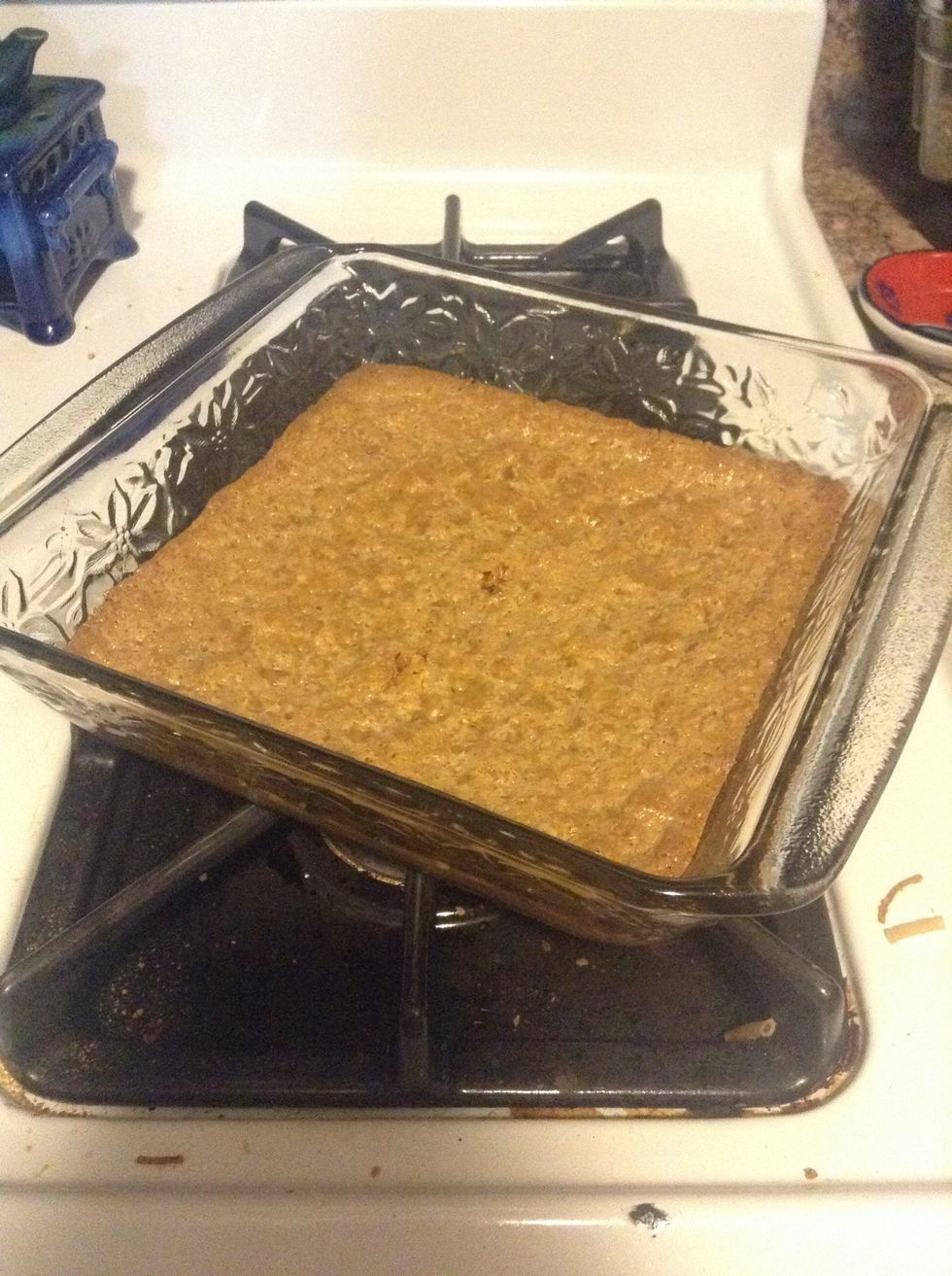 Take out when golden brown!! Then add chocolate chips wait until they melt on top ten spread around.