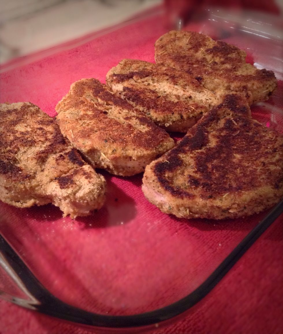 Take out your pork chops, individually drizzle the mushroom sauce on each pork chop before serving.