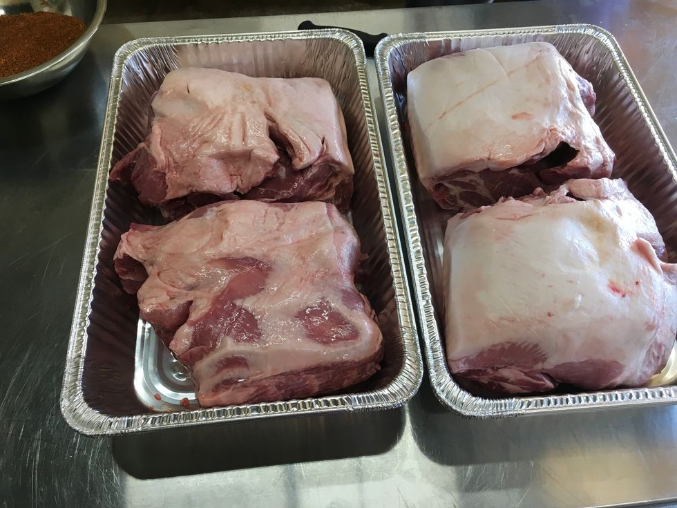 Take pork out of packaging and place in deep pan.