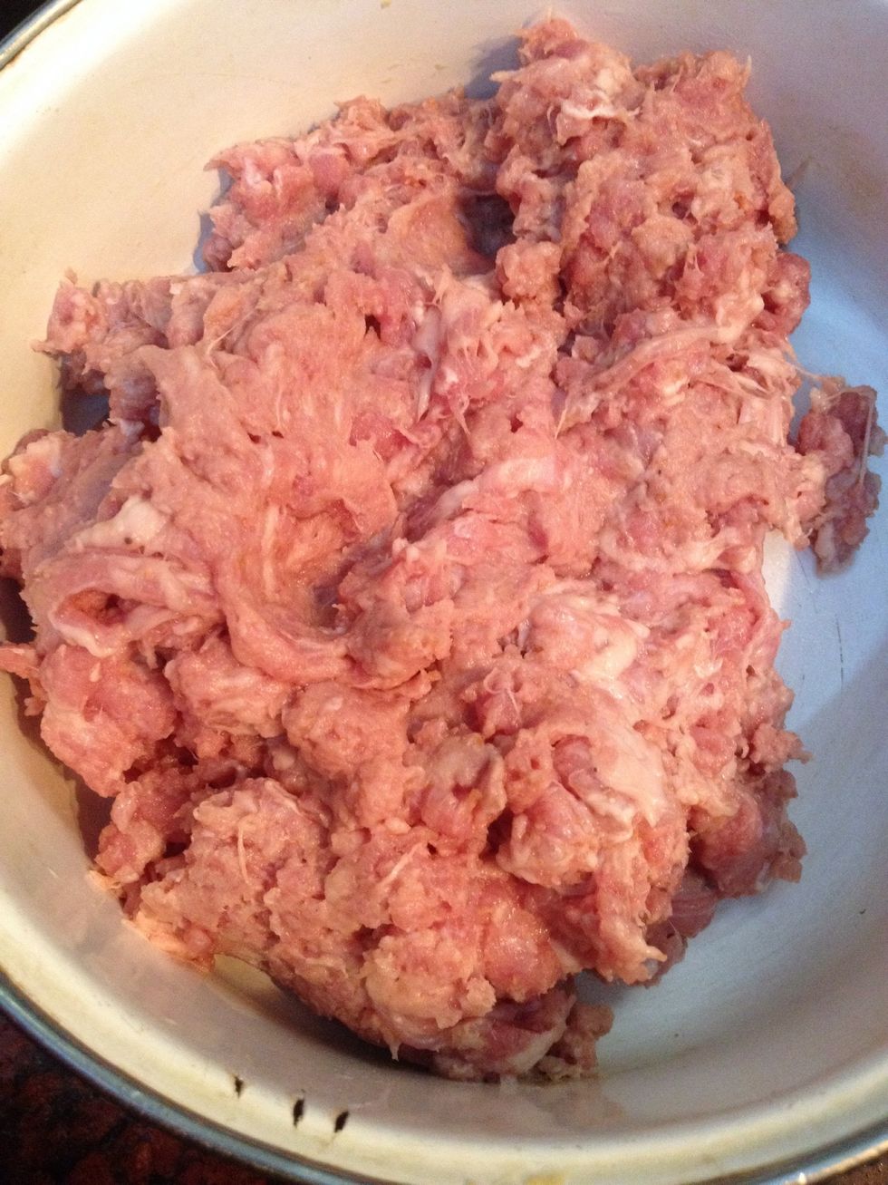 Take red meat and mince it.