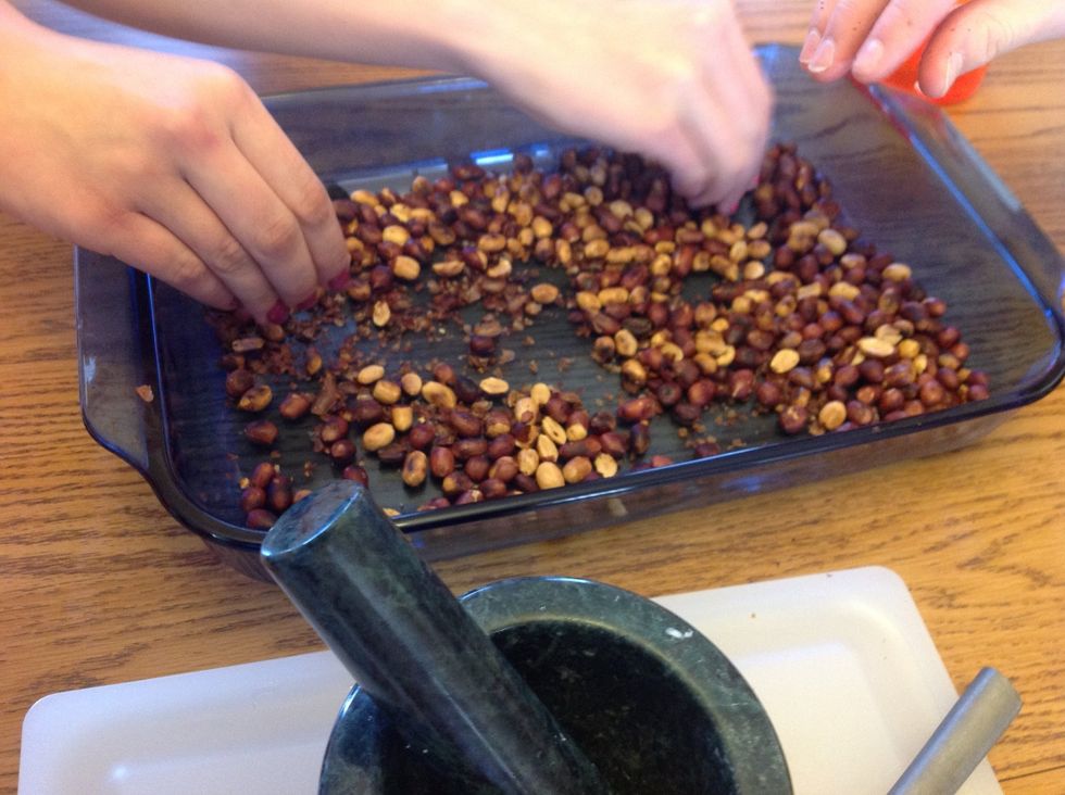 Take skin off the peanuts when they have cooled