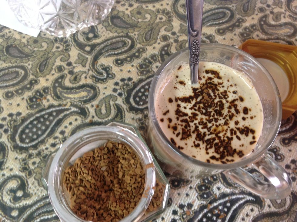 Take small coffee bits and sprinkle them on top for a nice effect