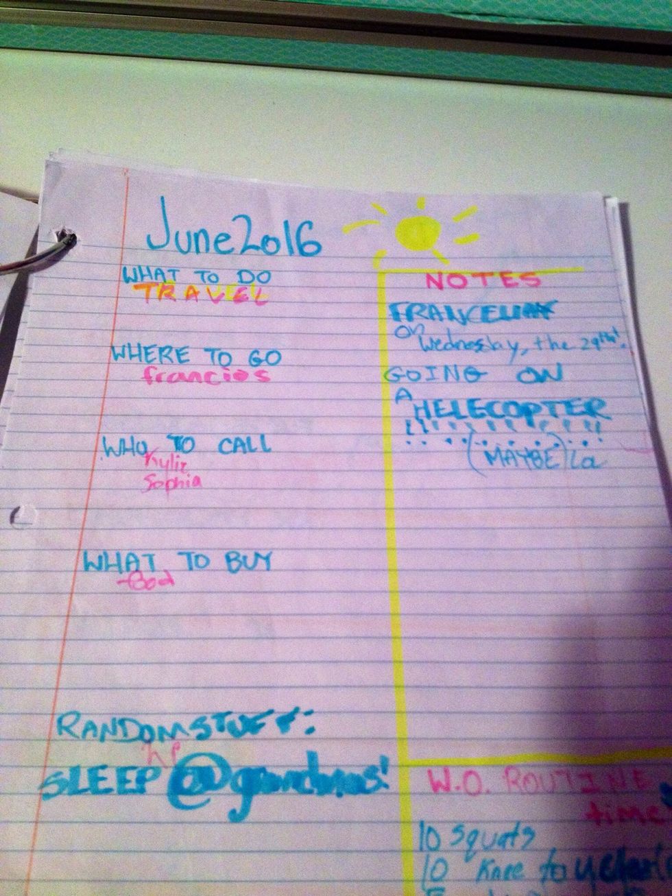 Take some loose leaf and start writing the summary said of each month: the month, what to do, what to buy, where to go, and who to call. Add some space for notes