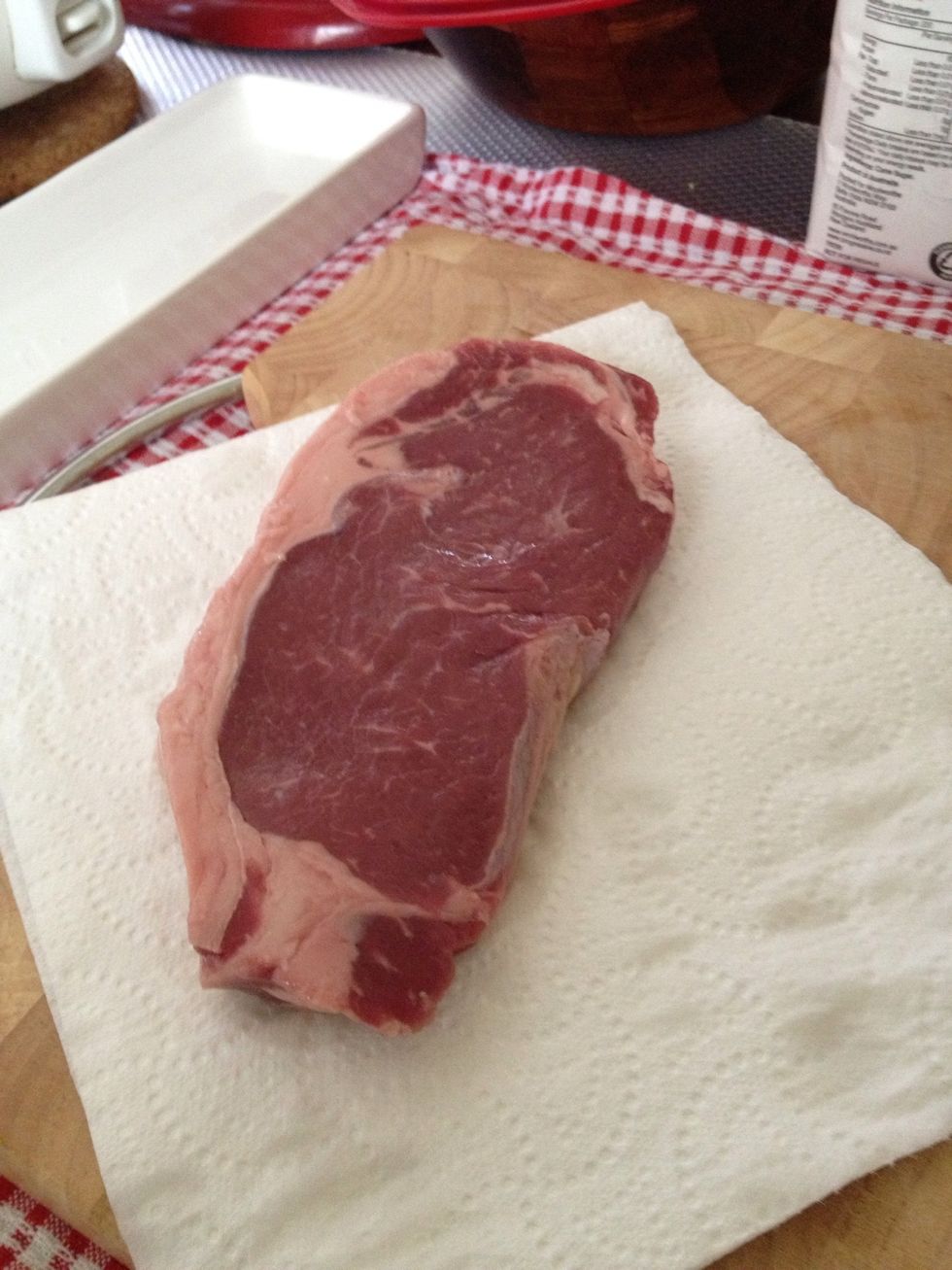 take steak out of packaging rinse and pat dry