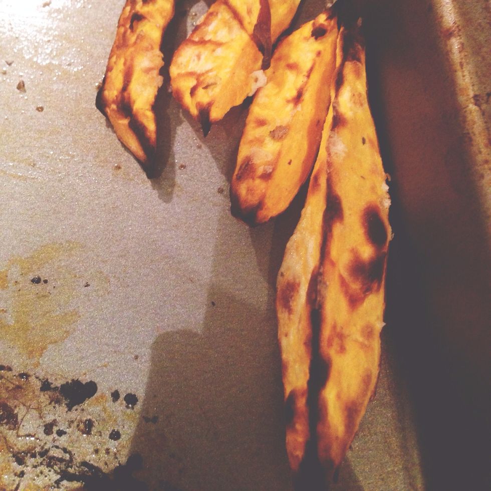 Take sweet potato out when golden.