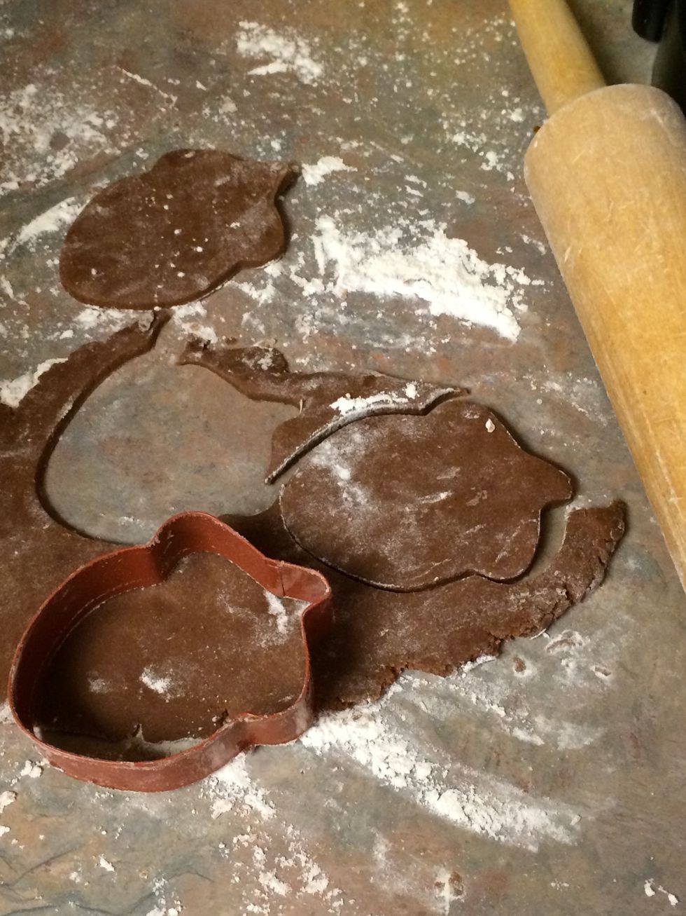 Take the 6 inch rolled dough and cut with acorn shaped cookie cutter