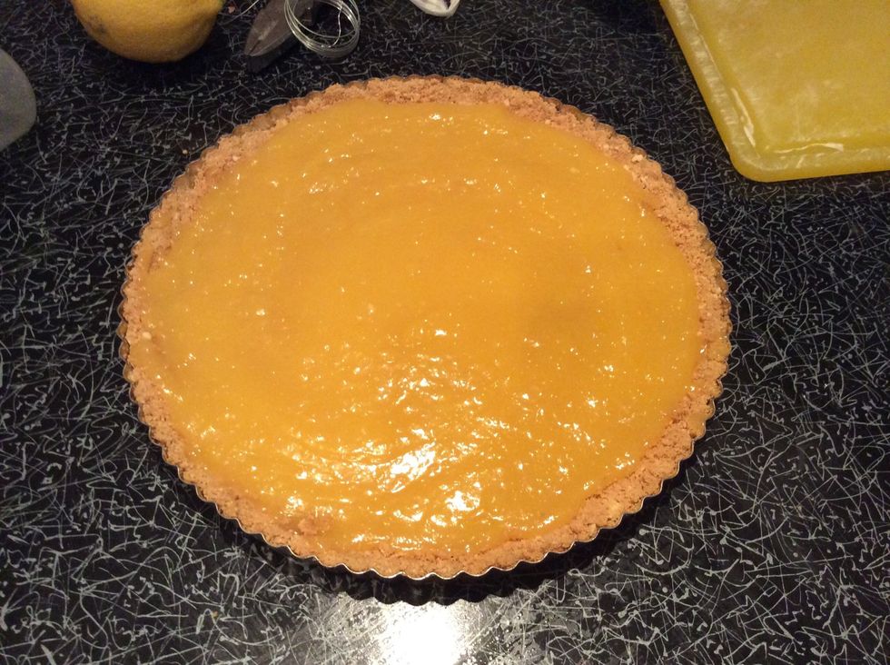 Take the base out of the fridge and pour in the mixture