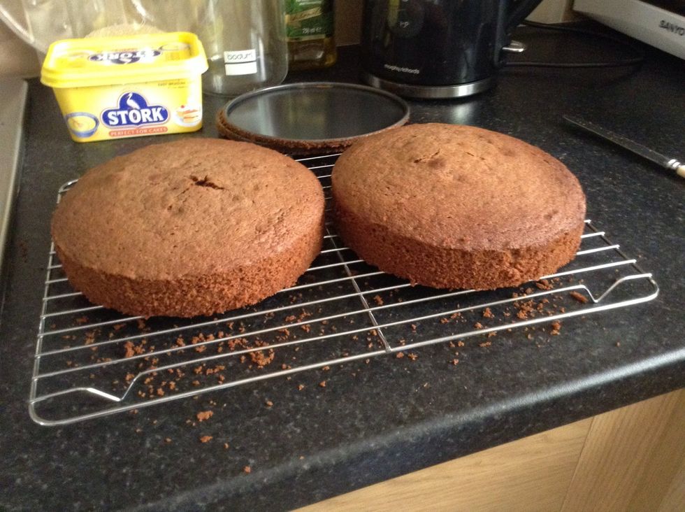 Take the cake out and leave to cool. After 15 minutes add a tiny dot of cream to see if it melts! If it doesn't melt you can start the next step but if not keep waiting!