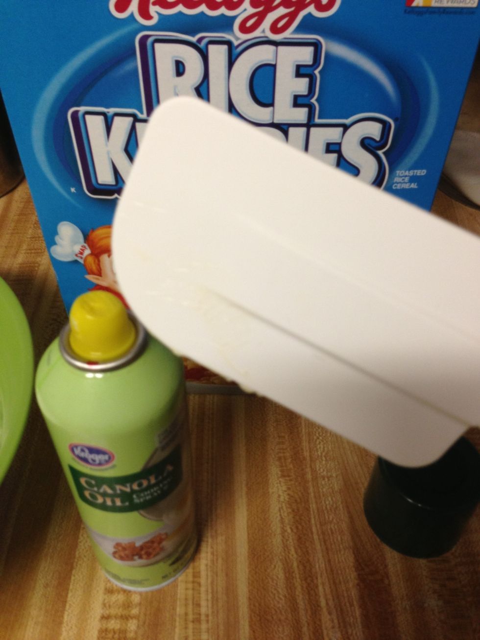 Take the cooking spray and spray spatula. Trust me...this will save you a lot of time in cleanup at the end.