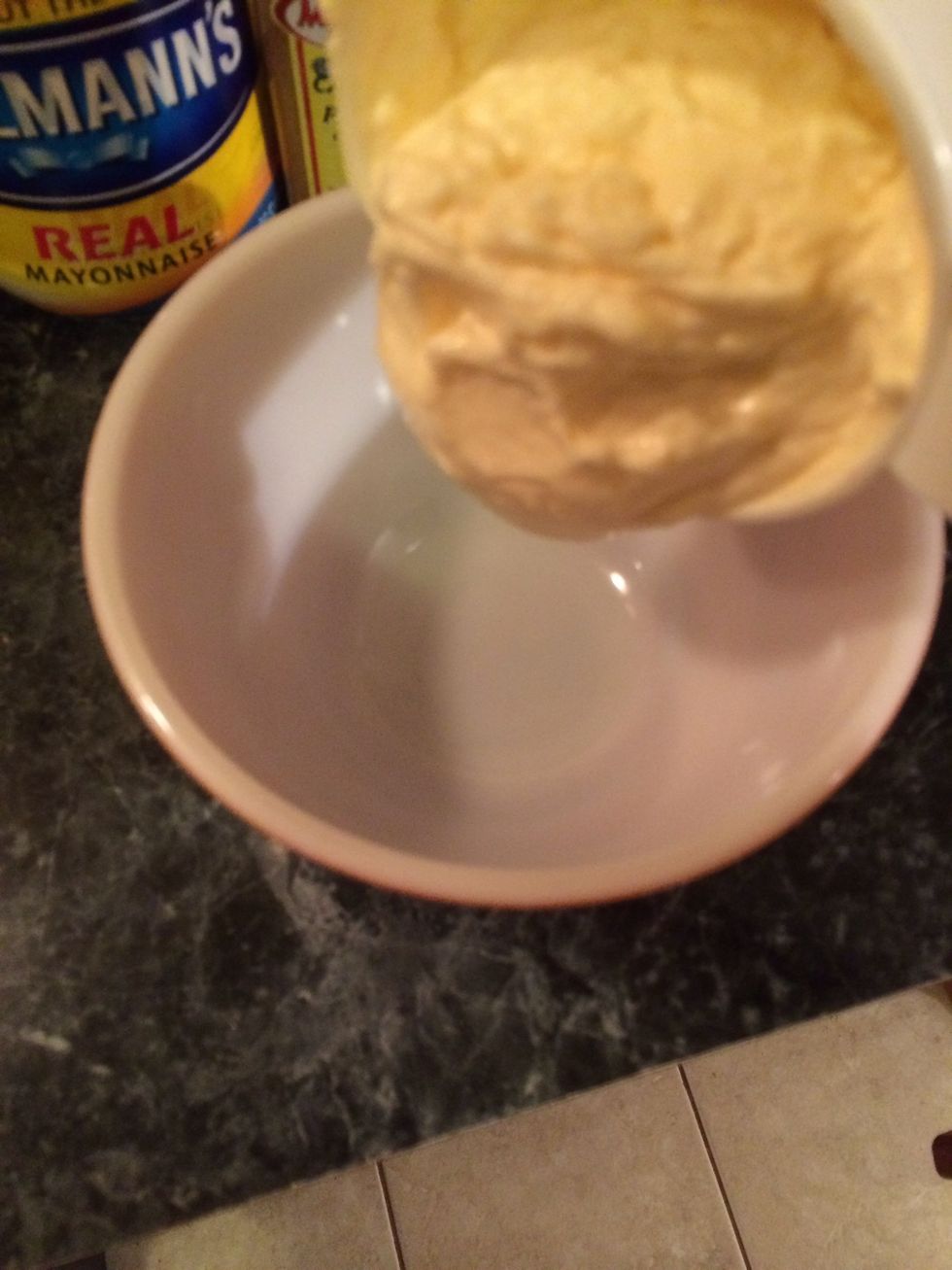 Take the mayo and put it in a dish