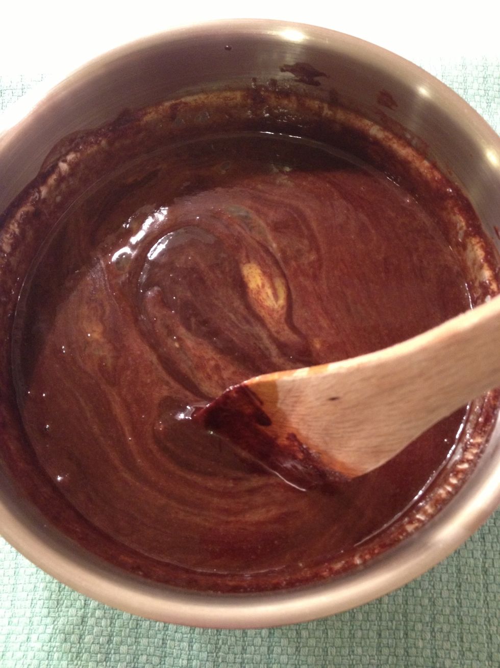 Take the mixture off the heat and wait a minute or two before adding the eggs (we don't want them to cook!)