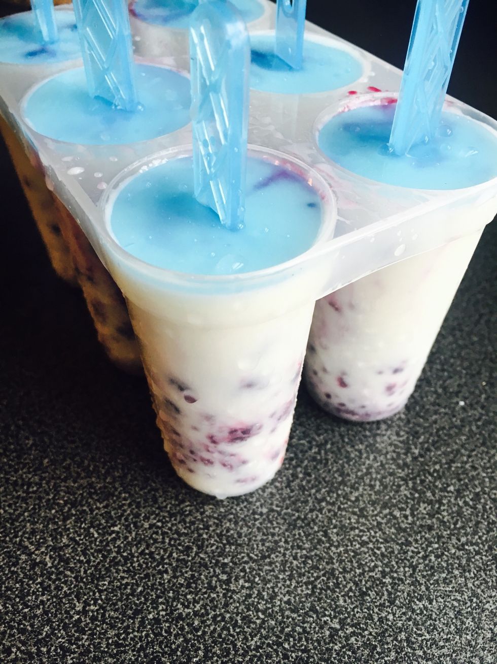 Take the popsicles out of the freezer. If it's hard to get them out of the mold: let warm water run down the sides (don't let any water get on top of the mold or into the ice cream).