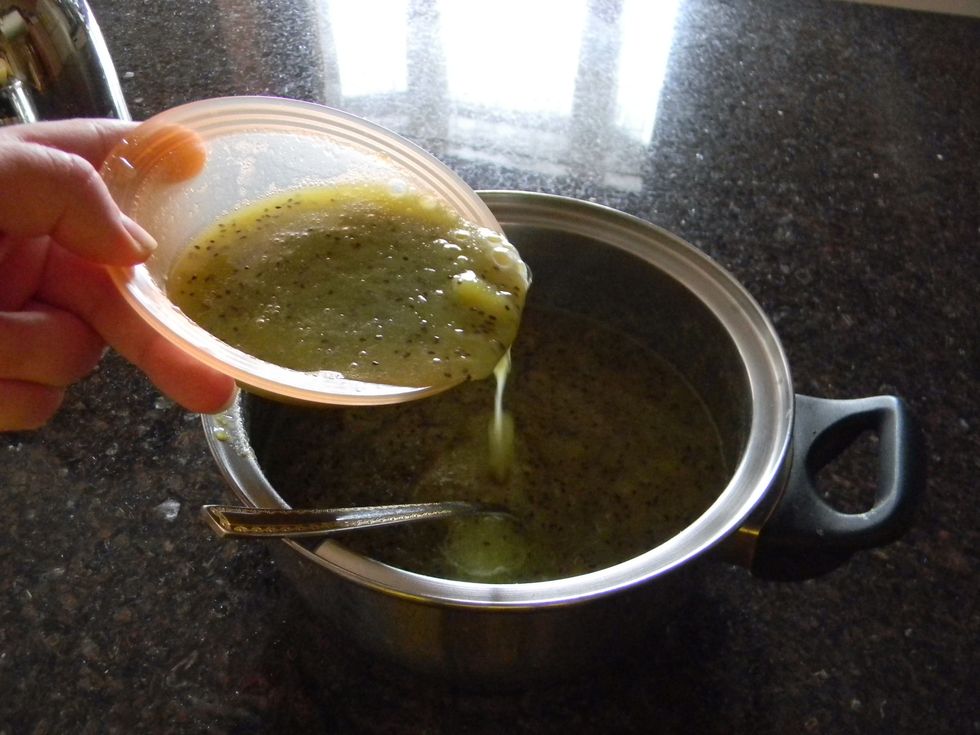 Take the pot off the stove. Transfer all of the gelatin mix to the pot and stir for a good minute until incorporated.