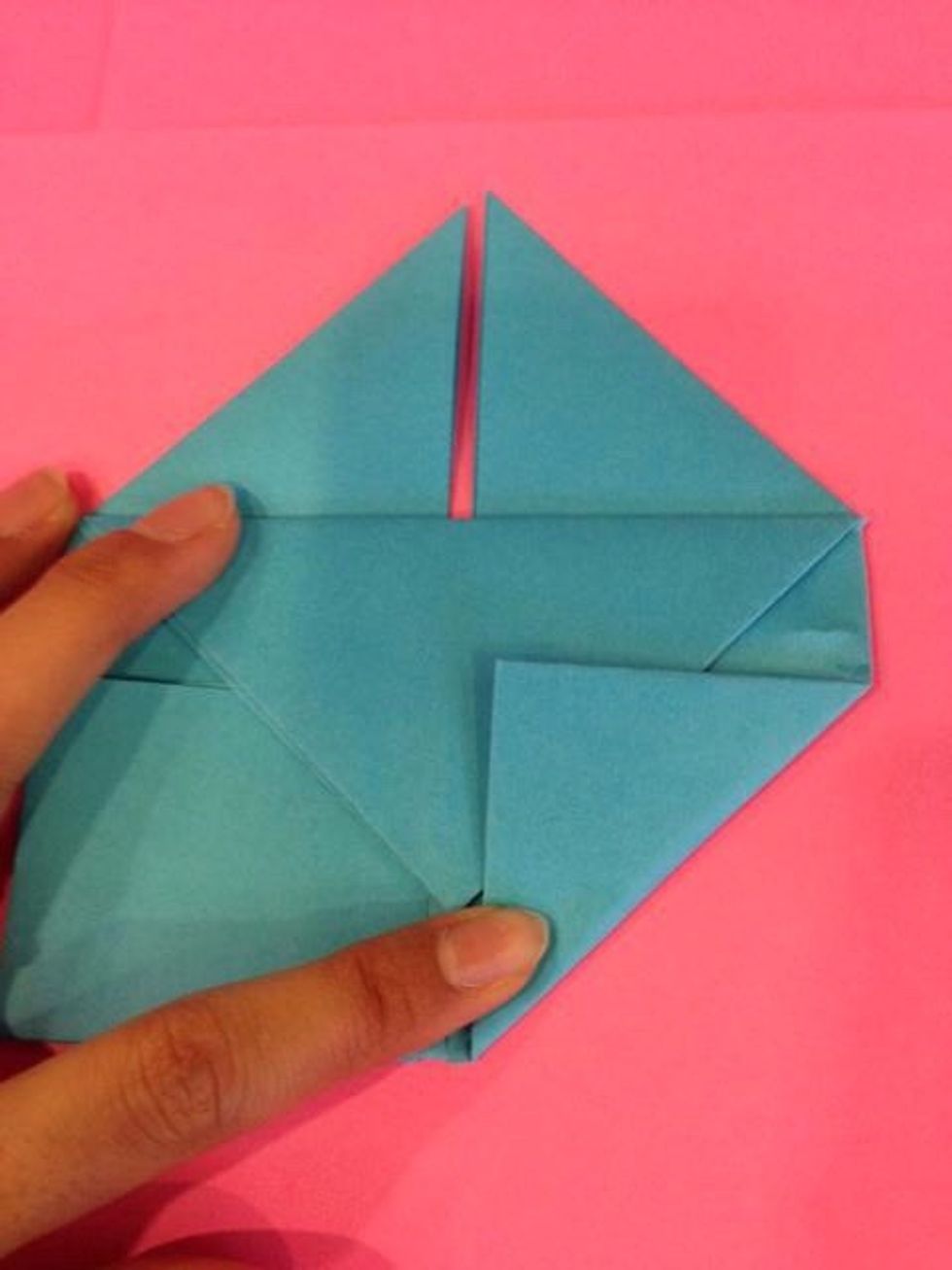 Take the right corner and fold it up to the center